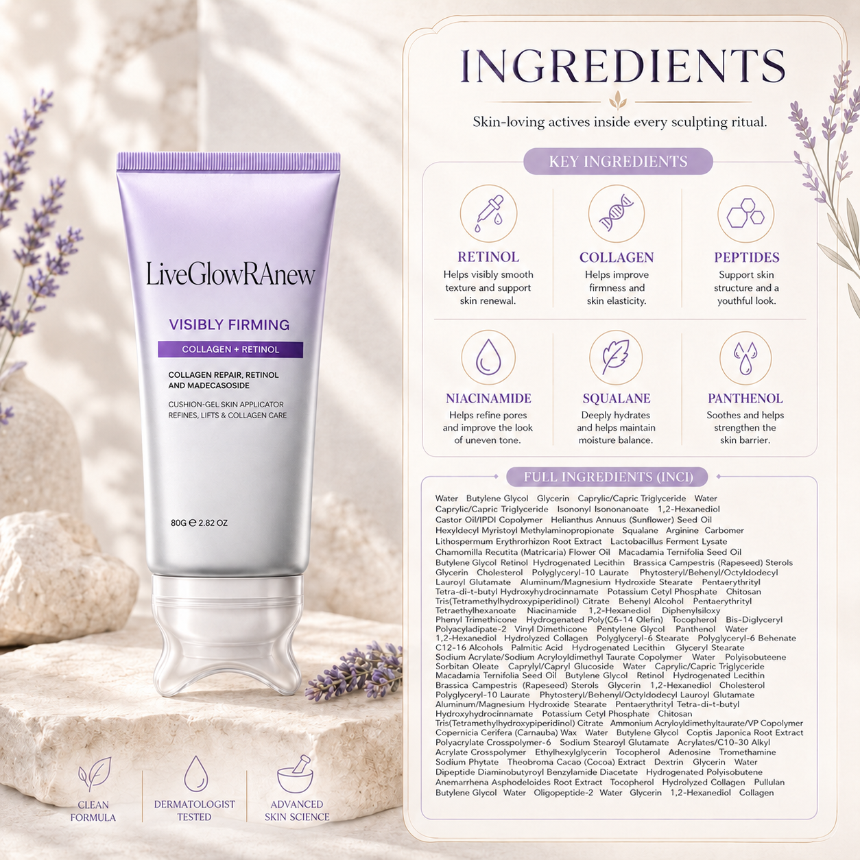 ✨LiveGlowRAnew™ Collagen Retinol Refining Gua Sha Cream🧴 Infused with Retinol & Hyaluronic Acid | Firms the Neck, Reduces Wrinkles & Double Chin