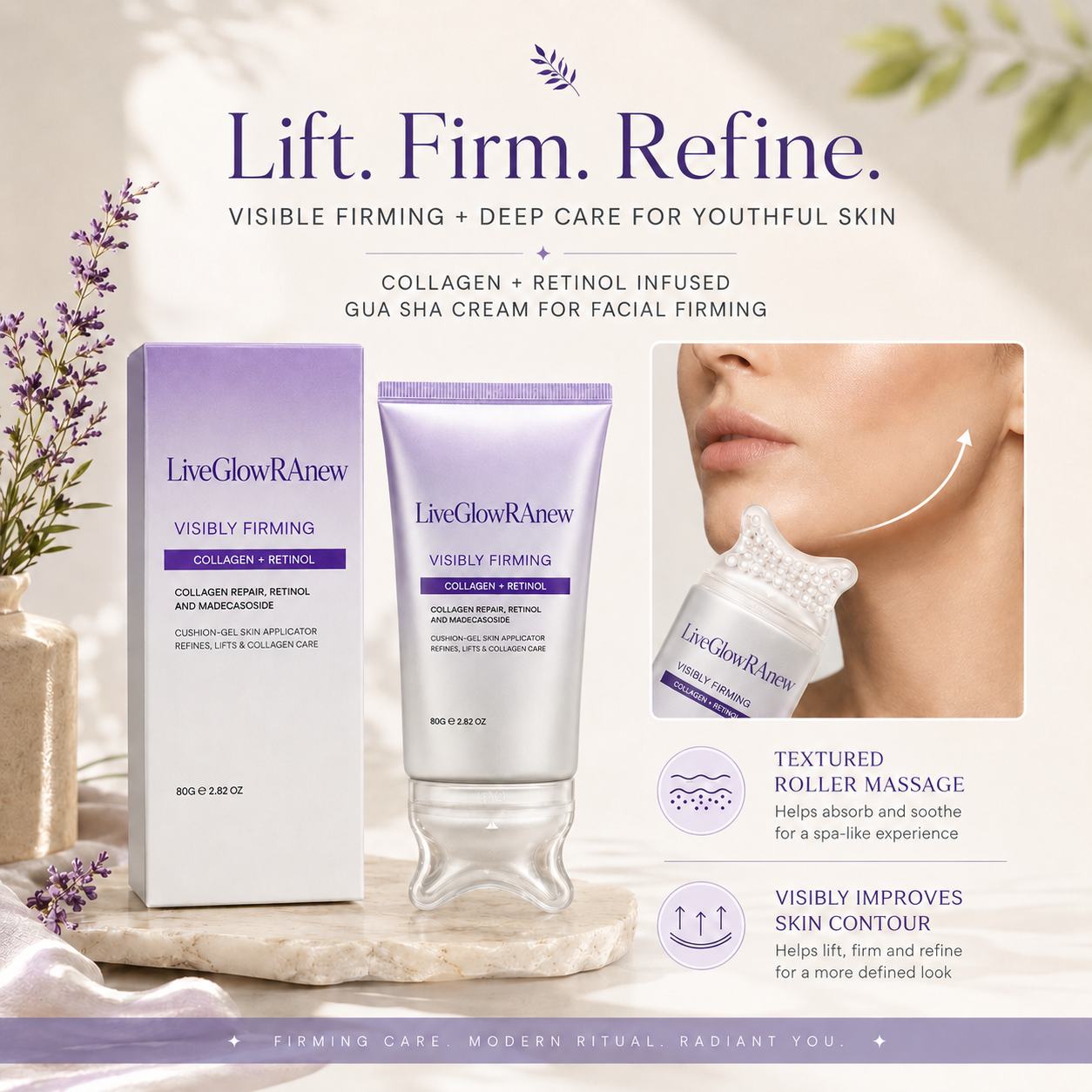 ✨LiveGlowRAnew™ Collagen Retinol Refining Gua Sha Cream🧴 Infused with Retinol & Hyaluronic Acid | Firms the Neck, Reduces Wrinkles & Double Chin