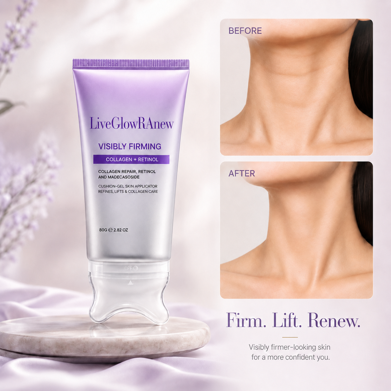 ✨LiveGlowRAnew™ Collagen Retinol Refining Gua Sha Cream🧴 Infused with Retinol & Hyaluronic Acid | Firms the Neck, Reduces Wrinkles & Double Chin