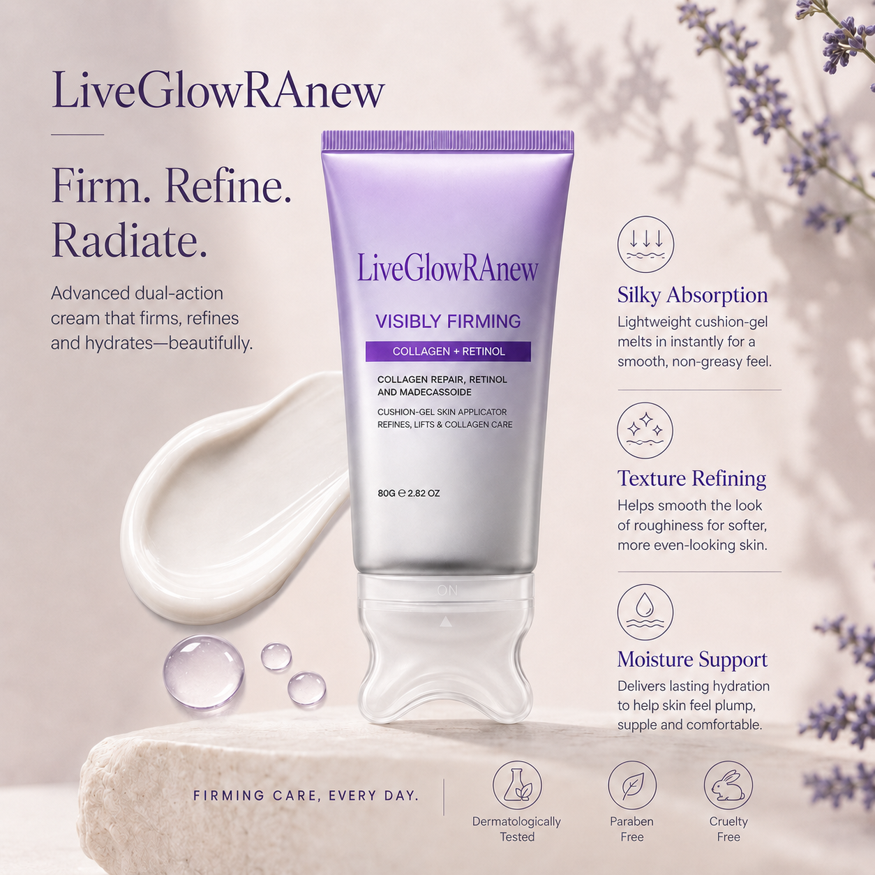 ✨LiveGlowRAnew™ Collagen Retinol Refining Gua Sha Cream🧴 Infused with Retinol & Hyaluronic Acid | Firms the Neck, Reduces Wrinkles & Double Chin